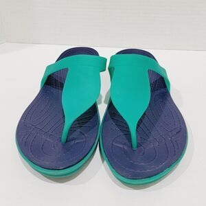 Crocs Rio Flip Flops Womens Sz 10 Teal Green Navy Blue Jelly Thong Slide Sandals